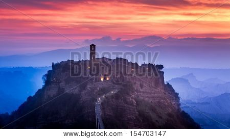 View Of The Old Town Of Bagnoregio At Dusk