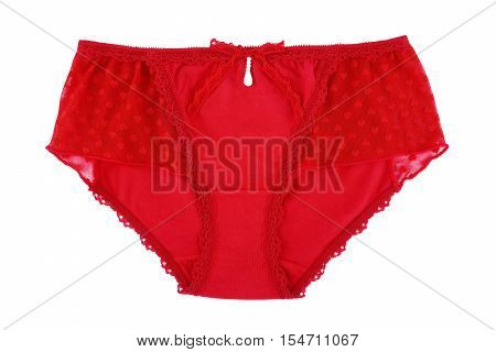 Red lace trim panties isolated on white background