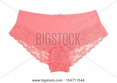 Scarlet lace trim panties isolated on white background