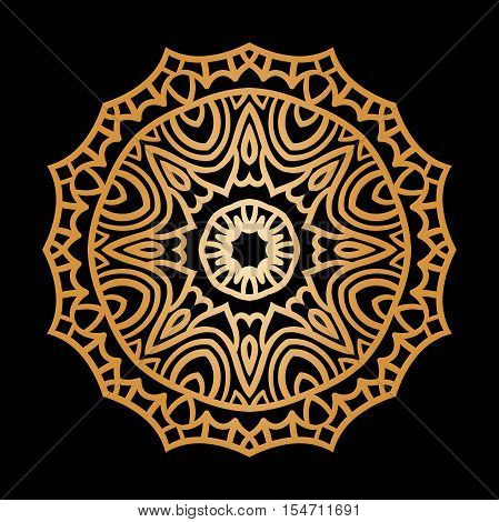 Golden background in the shape of a flower. Ethnic decorative elements. Hand drawn Islam, Arabic, Indian, ottoman motifs. Vintage decorative elements. Oriental pattern.