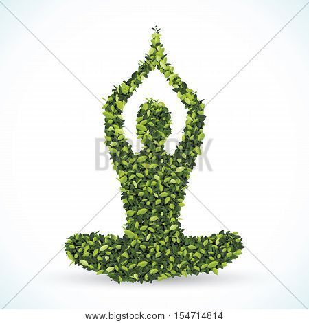 Green leaf shape Yoga lotus position meditation zen. Vector illustration