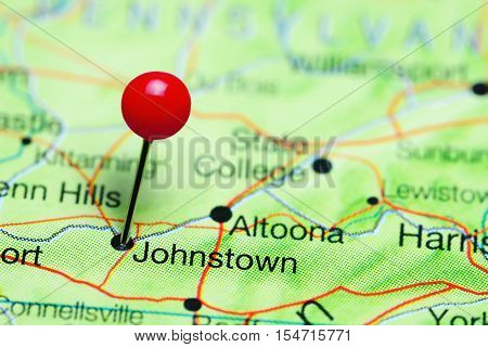 Johnstown pinned on a map of Pennsylvania, USA