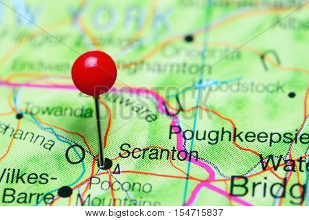 Scranton pinned on a map of Pennsylvania, USA