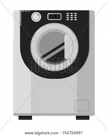 Modern automatic washing machine with front loading isolated on white background vector illustration. Household appliances in flat design. Kitchen equipment. Home electro technics.