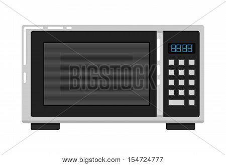 Modern digital microwave oven isolated on white background vector illustration. Household appliances in flat design. Kitchen equipment. Home electro technics.