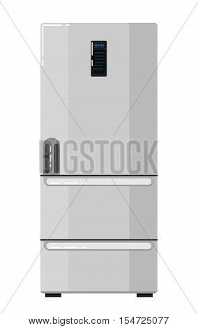 Modern home refrigerator isolated on white background vector illustration. Household appliances in flat design. Kitchen equipment. Home electro technics. Fridge, freezer icon