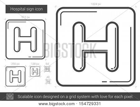 Hospital sign vector line icon isolated on white background. Hospital sign line icon for infographic, website or app. Scalable icon designed on a grid system.