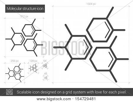 Molecular structure vector line icon isolated on white background. Molecular structure line icon for infographic, website or app. Scalable icon designed on a grid system.