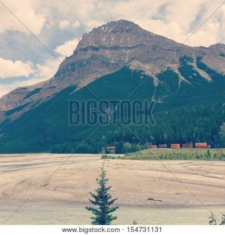 Scenic mountain landscape with river.  Instagram effects.