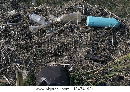 Plastic rubbish abandoned on the beach on Mando island in Denmark. Danish national park under UNESCO World Heritage.