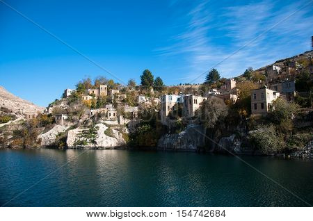 Gaziantep, Turkey - December 08, 2014: Historical village and castle at birecik dam of halfeti