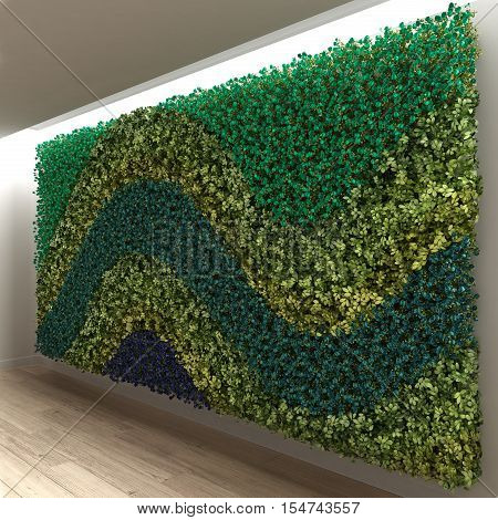 Vertical garden, green wall, interior design, 3d illustration