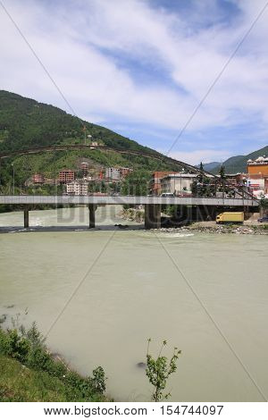 Borcka city and Coruh River in Artvin, Black Sea, Turkey.