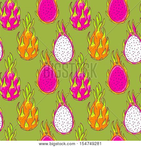 gradon fruit pattern. Pitaya, pitahaya fruit, vector seamless pattern