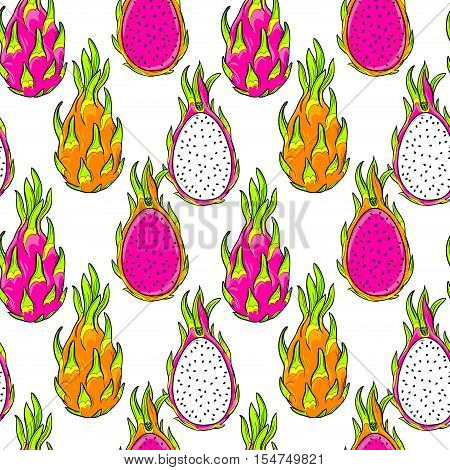 gradon fruit pattern. Pitaya, pitahaya fruit, vector seamless pattern