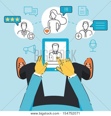 Vector linear flat concept of communication negotiation interaction with customers and users through a mobile applications or web technology
