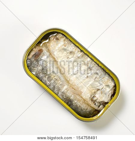 can of sprats on a white background