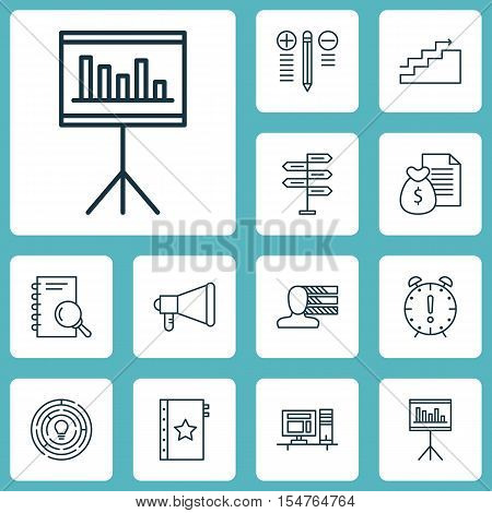 Set Of Project Management Icons On Opportunity, Decision Making And Presentation Topics. Editable Ve
