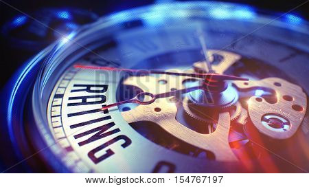 Rating. on Vintage Pocket Watch Face with Close View of Watch Mechanism. Time Concept. Film Effect. 3D Illustration.