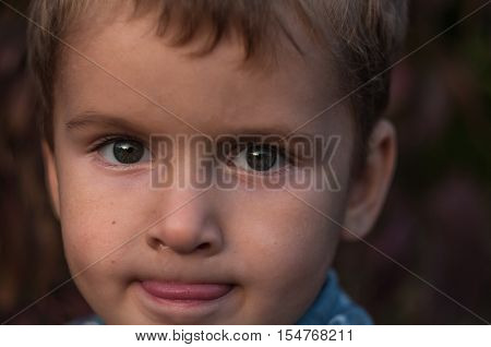 close-up portrait of child. funny little boy. 3 years old