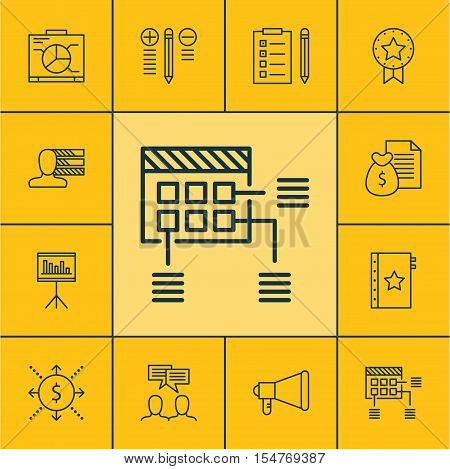 Set Of Project Management Icons On Money, Warranty And Announcement Topics. Editable Vector Illustra