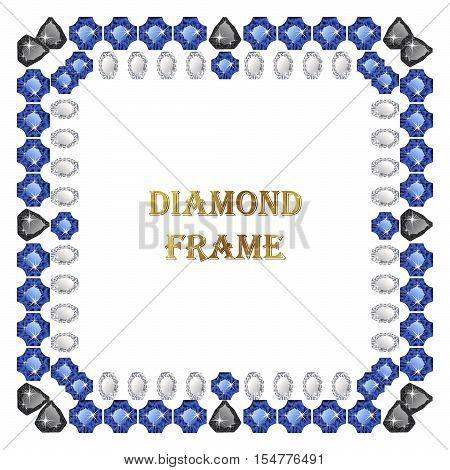 Diamonds square frame. Vector illustration jewelry. Abstract vector border on white background.