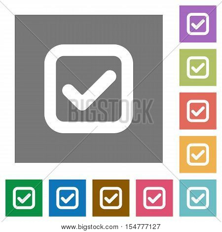 Checkbox flat icons on simple color square background.