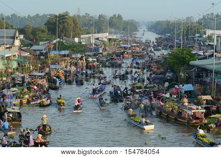 Floating Market In Mekong Delta, Southern Vietnam