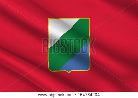 Flag of Abruzzo is a region of Italy. 3d illustration