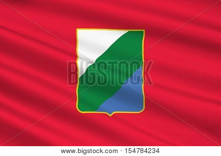 Flag of Abruzzo is a region of Italy. 3d illustration