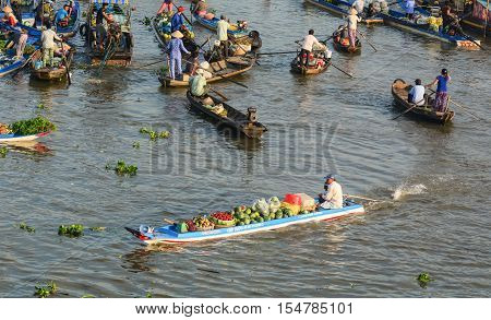 Floating Market In Mekong Delta, Southern Vietnam