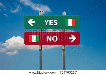two road signs and italian referendum SI (yes) and NO (no)