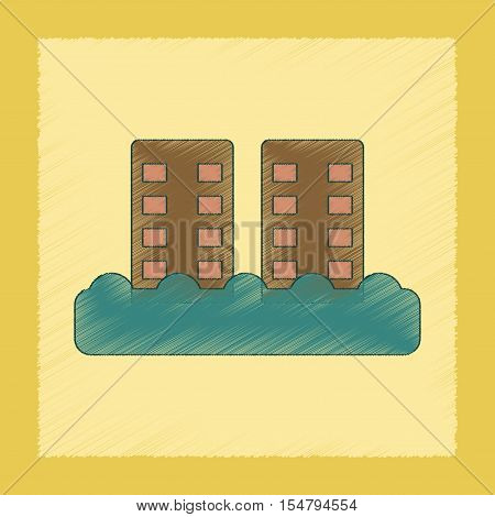flat shading style icon of tsunami city