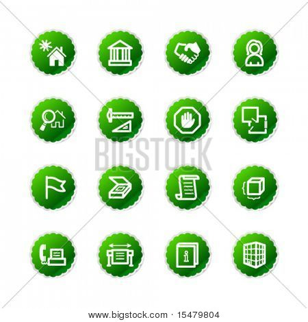 grüne Aufkleber Gebäude Symbole