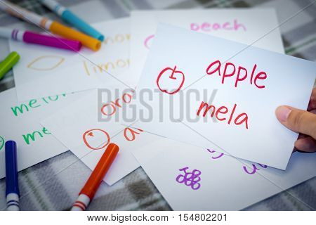 Italian; Learning New Language With Fruits Name Flash Cards