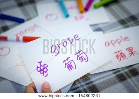 Mandarin; Learning New Language With Fruits Name Flash Cards