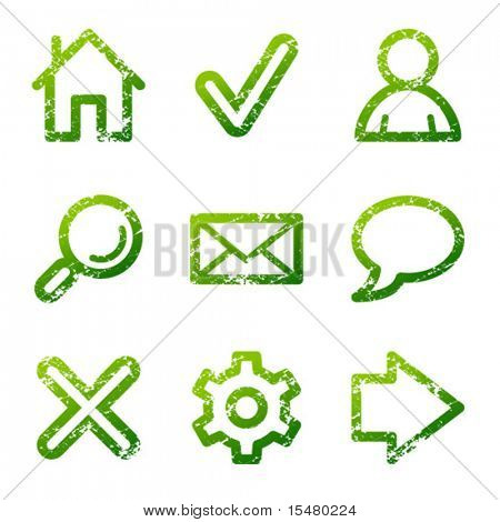 Vihreä grunge web ääriviivat kuvakkeet V2