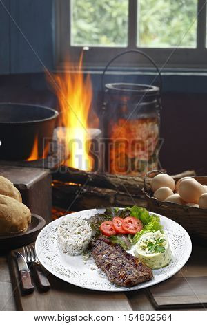 picanha potato with rice and beans drover