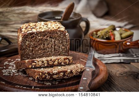 Whole Grain Rye Bread With Seeds.