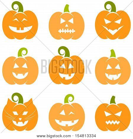 Set of Halloween pumpkins isolated on white