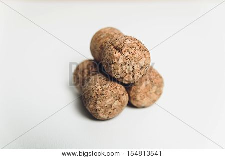 corks lies on a table-top with white background