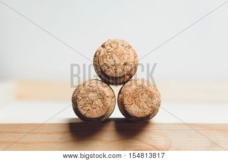corks lies on a table-top with white background