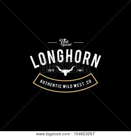 Vintage label with silhouette of bull head. Texas Wild West Theme. Vector illustration