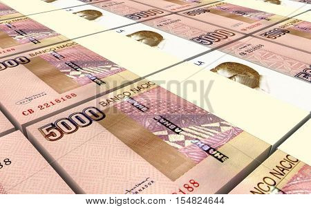 Angolan kwanza bills stacks background. 3D illustration.