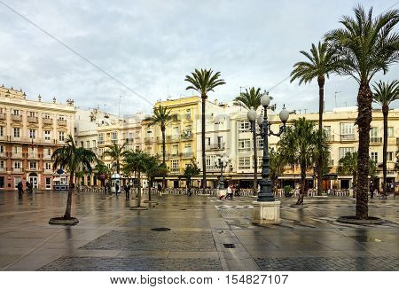 CADIZ SPAIN - JULY 8 2016: Cadiz square Spain Andalusia. Historical building