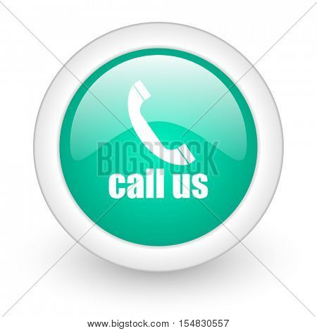 call us round glossy web icon on white background