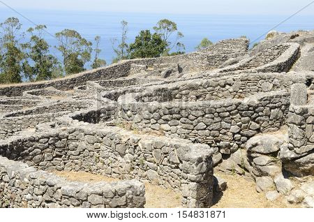 Fortified Iron Age settlements in Santa Tecla Mountain in Galicia Spain.