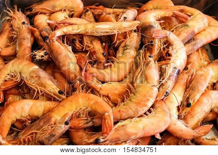 Seafood: large red prawns. Great bunch on the table.