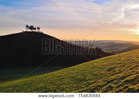 Beautiful sunrise over Colmer's Hill in Dorset