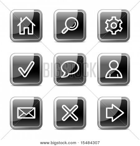 Icone web di base, nero lucido quadrato pulsanti serie